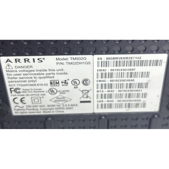 Arris TM502G Touchtone Telephony Modem TM502G w/ Power Adapter TM02DH105 - Picture 4 of 5